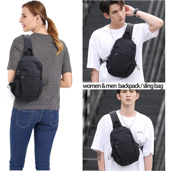 Small Black Sling Crossbody Backpack Shoulder Bag for men and women, Black - Picture 1 of 9